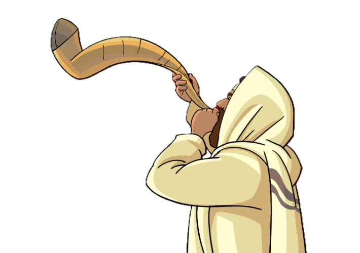 a hebrew man blowing a shofar